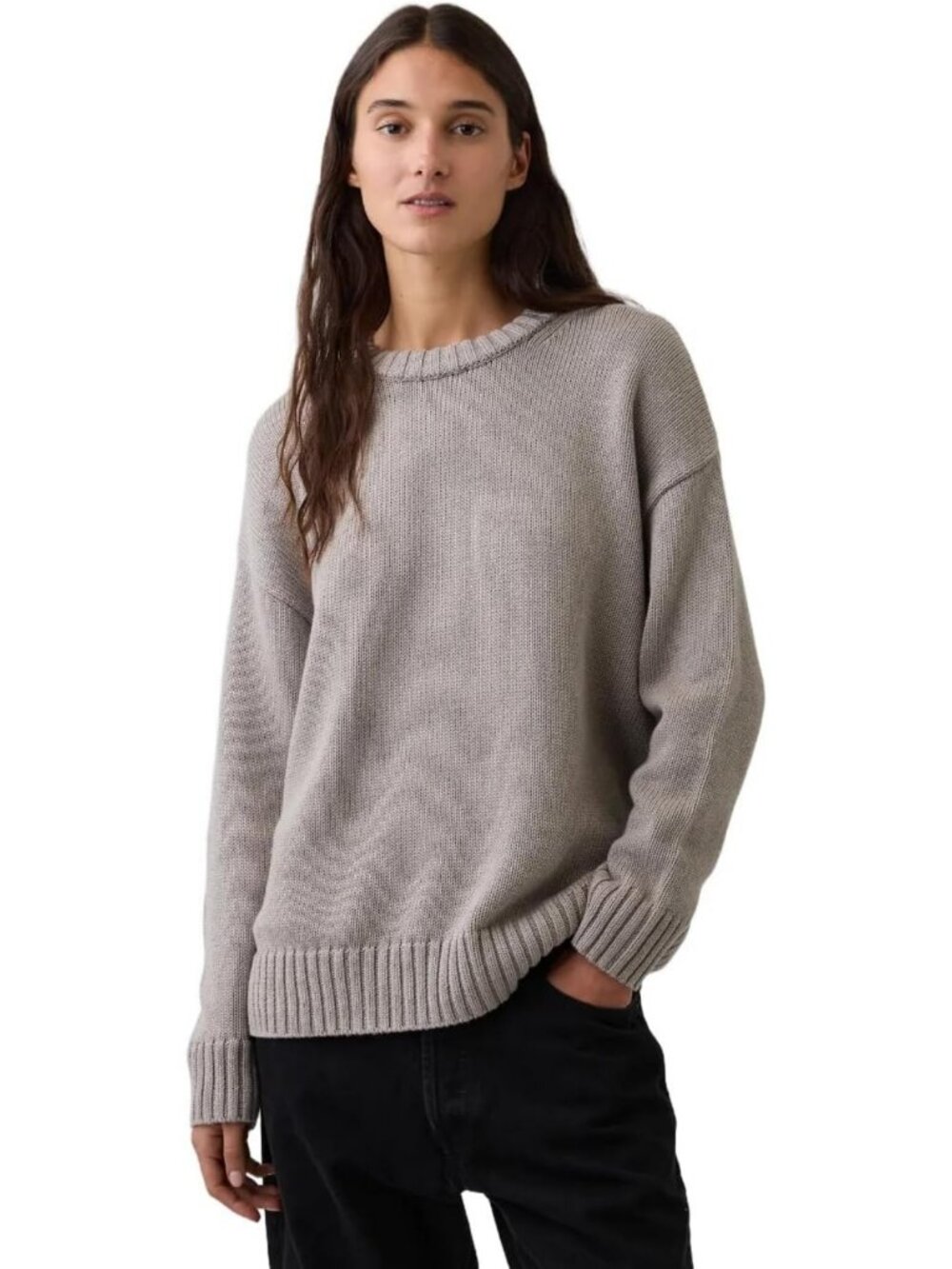 Cozy Oversized Cotton Crew Sweater for Women - Casual Chic Style, Perfect